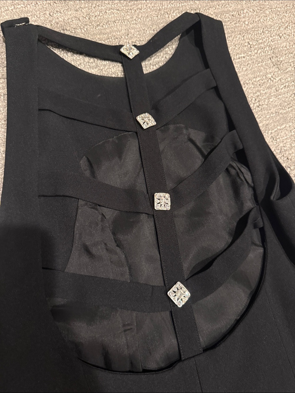 Vintage Black Sleeveless Evening Dress with Decorative Jewel Buttons